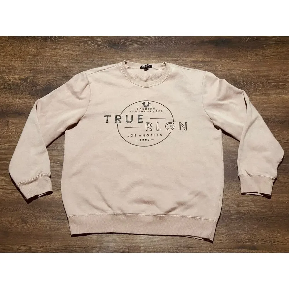 TRUE RELIGION Men’s Halo Sweatshirt Los Angeles Graphic Sweater Maeve Pink SZ L
